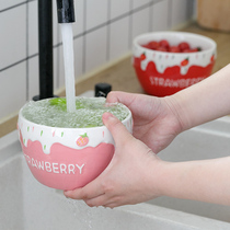 BOBAO cute strawberry ceramic Bowl Foam Noodle Bowl can be directly bubbly and the girls heart used to eat the snails powder can be good