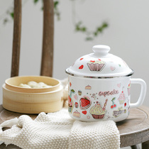 BOBAO enamel girl series Large enamel cup thickened with cover instant noodle cup Breakfast cup Lard cup can be heated