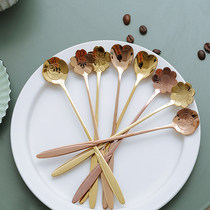 BOBAO Japanese cute Sakura stainless steel spoon Kitchen household long handle love spoon Ice cream spoon Coffee spoon