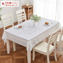 Japan imported pvc tablecloth waterproof non-slip dining table cloth European lace rectangular white table tablecloth home