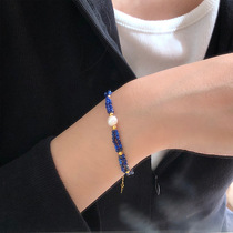 S925 pure silver string pearl double layer of white gold stone bracelet blue natural pearl hand string design feeling light and luxurious bracelet