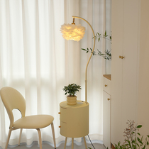 Cream Feather Floor Lamp Bedroom Bedside Counter Lamp Integrated Storage Rack Living Room Sofa Next Smart Ambient Light