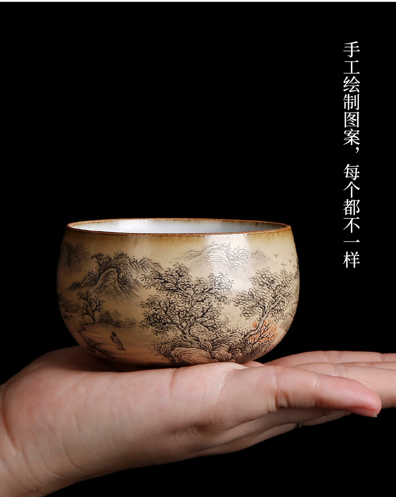 Your up yellow glaze master cup single cup pure manual hand - made scenery lohan cup large single kunfu tea cups ceramics