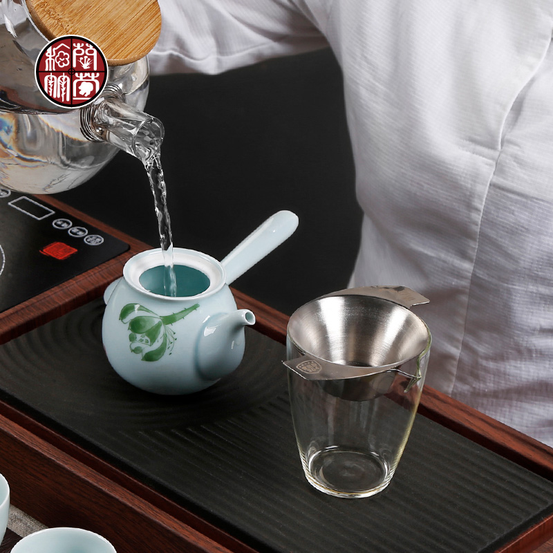 Celadon long handle side single pot of ceramic single pot of kung fu teapot contracted lotus tea home ms teapot