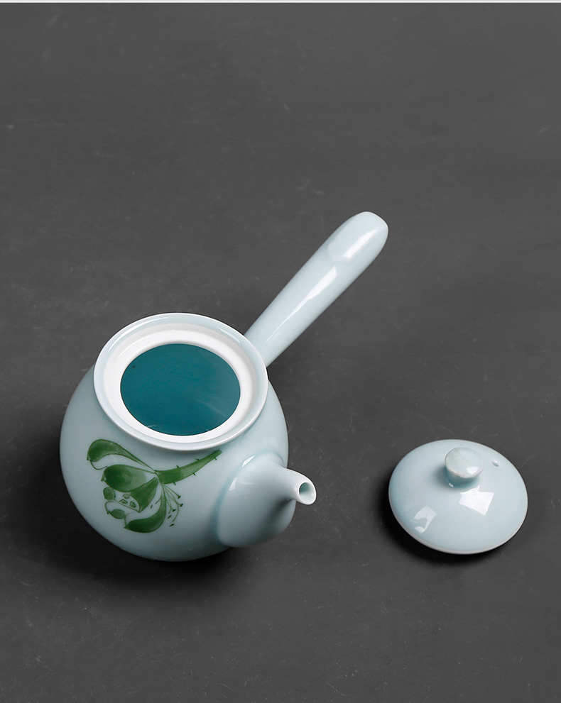 Celadon long handle side single pot of ceramic single pot of kung fu teapot contracted lotus tea home ms teapot