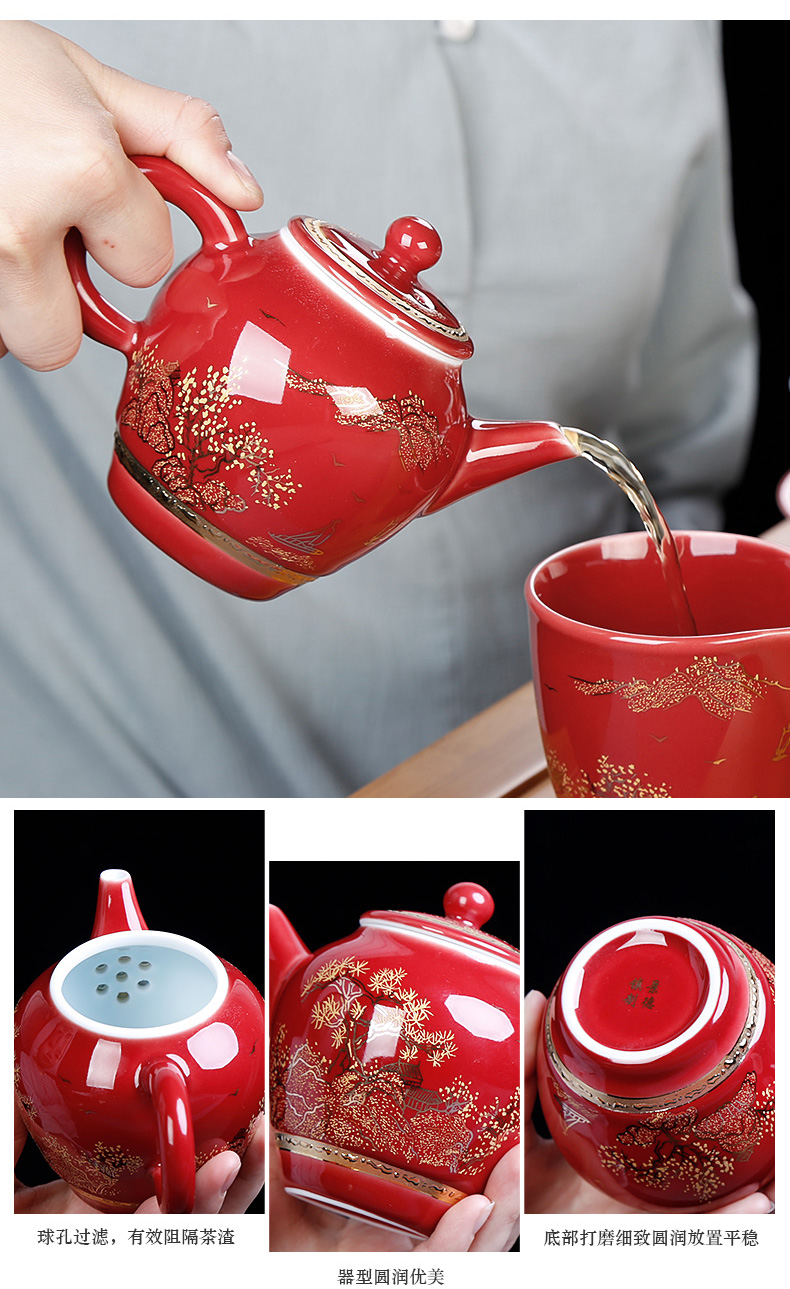 Jingdezhen ji red kung fu tea set gift boxes red wedding wedding wedding with the question of a complete set of wedding