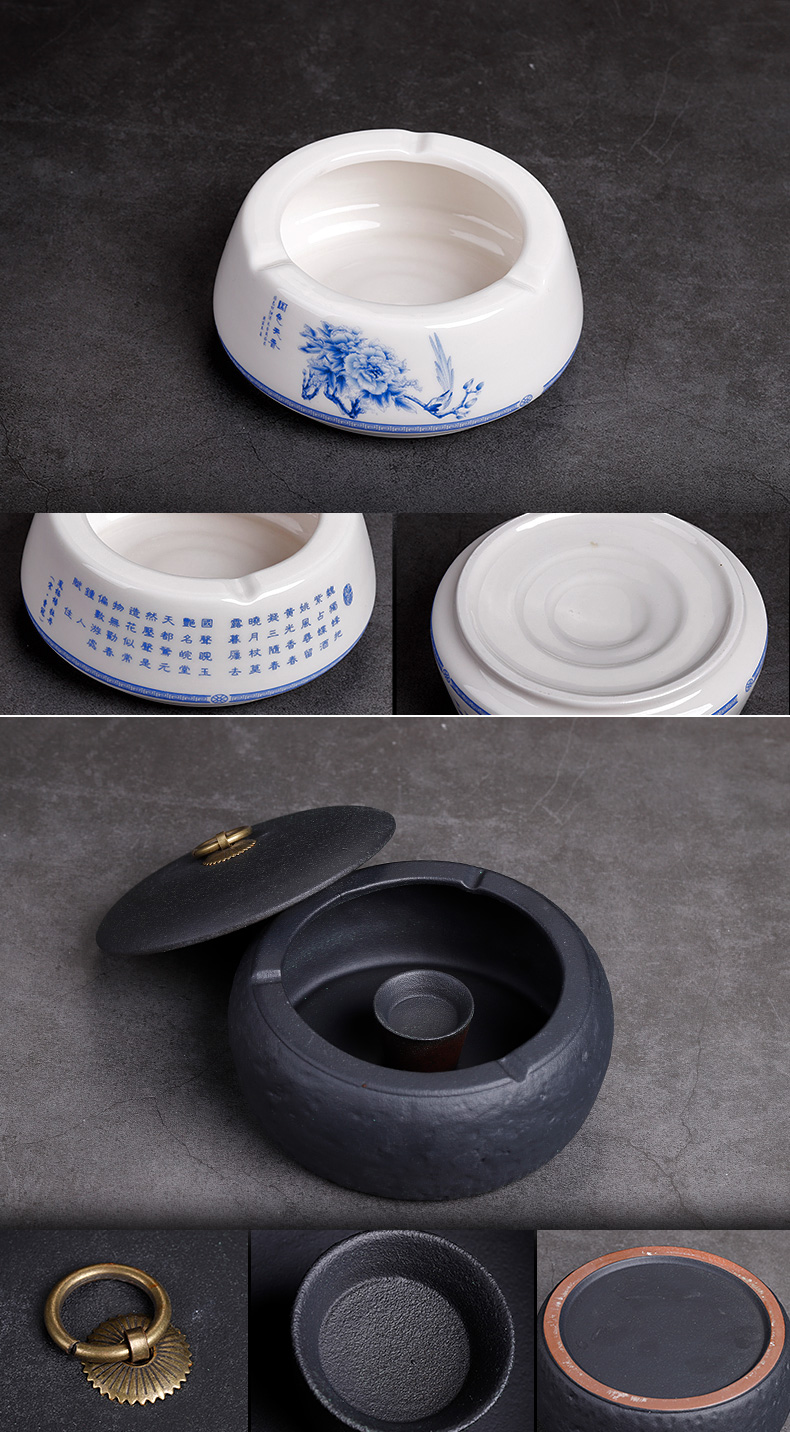 Ceramic creative ashtray with cover home sitting room fly ash prevention office atmosphere contracted move ash tray size