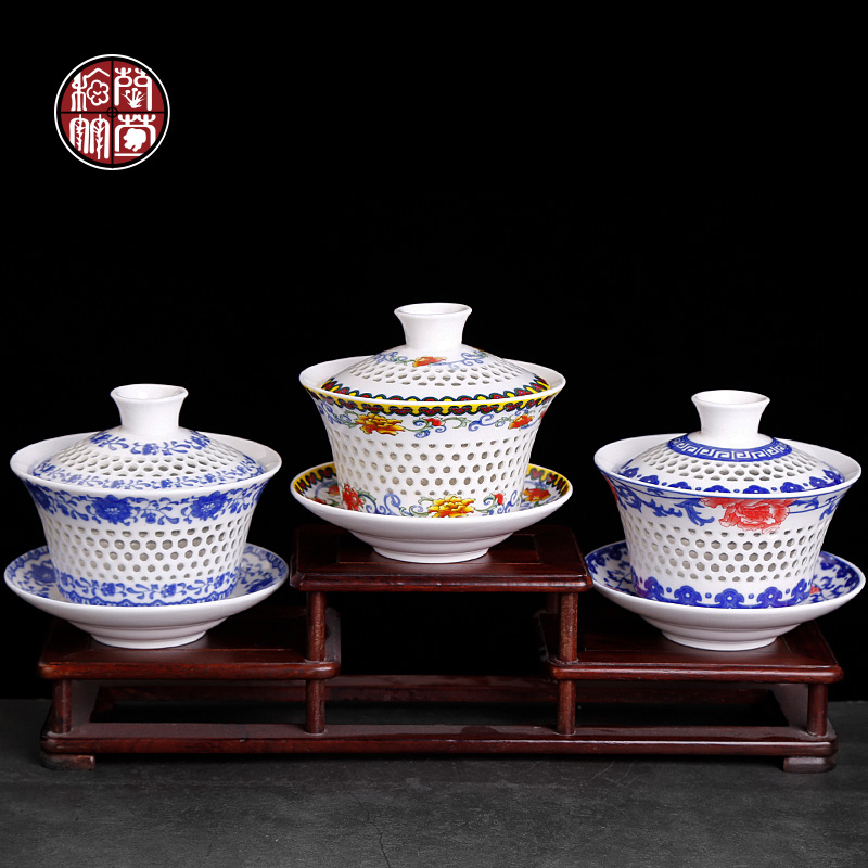 Only three tureen of blue and white porcelain tea cups to heavy large household single oversized tea bowl of super 300 ml