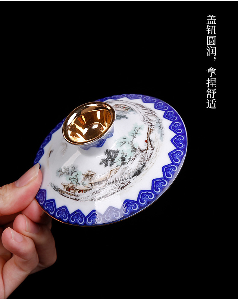 Only three tureen of blue and white porcelain tea cups to heavy large household single oversized tea bowl of super 300 ml