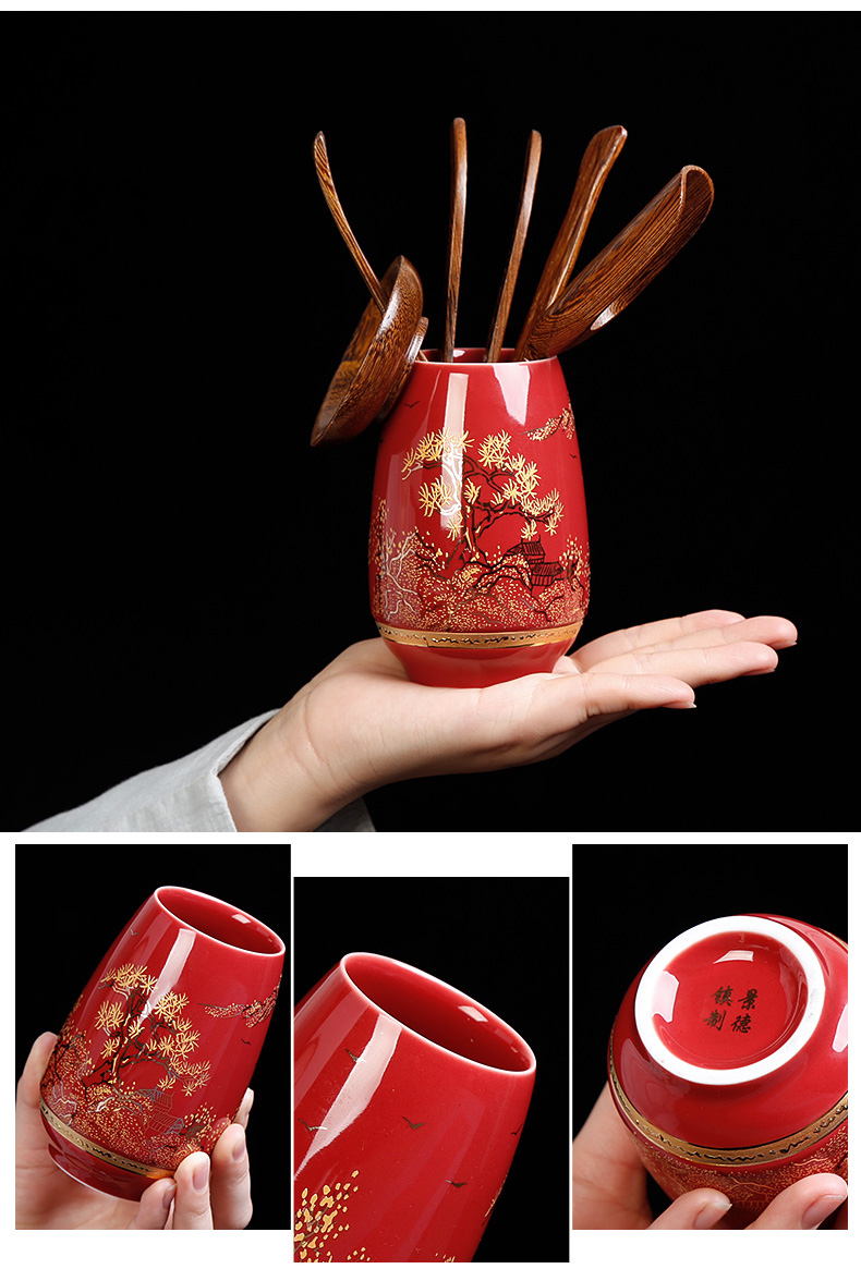 Jingdezhen ji red kung fu tea set gift boxes red wedding wedding wedding with the question of a complete set of wedding