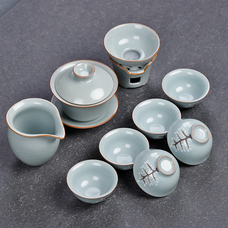 Ceramic tea with restoring ancient ways suit your up crack glaze tureen kung fu tea gift box of a complete set of home sitting room 6 people