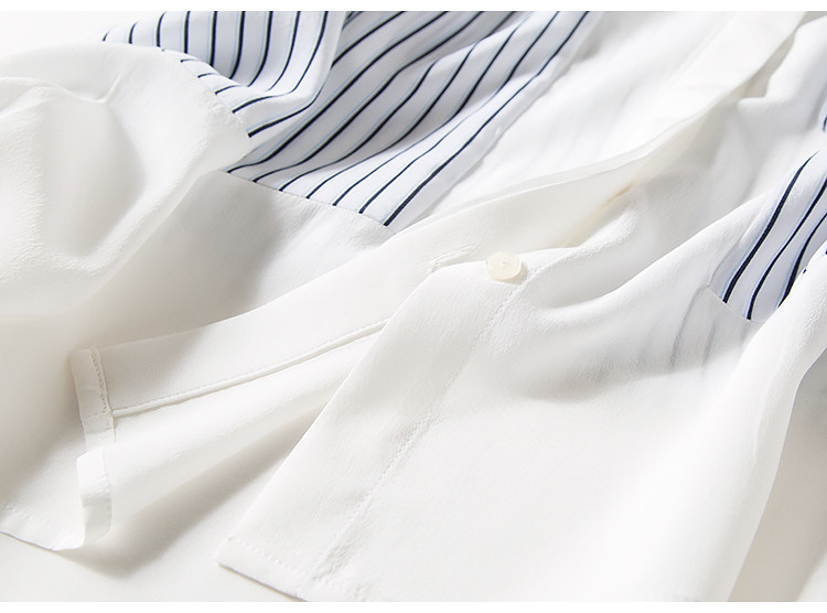 春秋装新款真丝衬衫口袋小立领条纹小心机衬衣拼色通勤休闲上衣女详情27