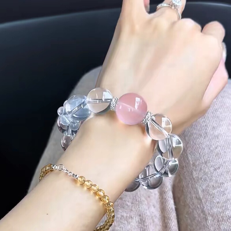 10A Zhao Lusi Style Pure Natural White Crystal Bracelet with Starlight Powder, Gift for Girlfriend or Couple, Includes Purification Stone