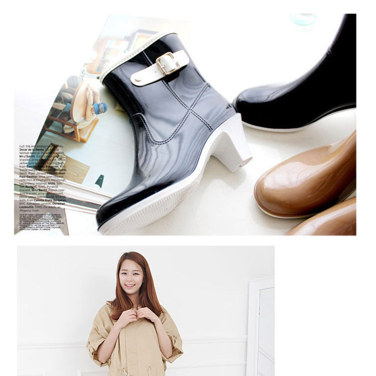 Clearance Sale Genuine Product Special Price Rain Boots for Women, High-Heeled Mid-Calf Rain Boots for Spring, Summer, and Autumn, Side Buckle Water Shoes, Comfortable Non-Slip Rain Boots