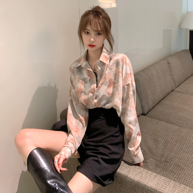 Floral Shirt for Women, Spring and Autumn Thin Style, Vintage Tie-Dye, French Chic Design, Layered Shirt, Long-Sleeved Top, Trendy
