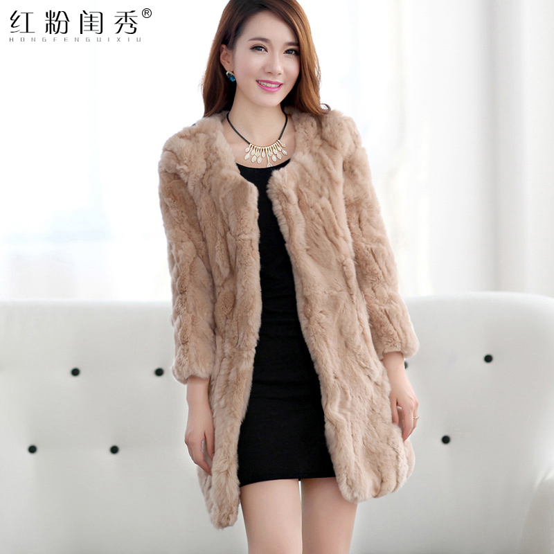 Henning True Rex Rabbit Fur Fur Grass Fashion Leather body Slim Warm Medium Long Version Leather Grass Jacket Big Coat Woman