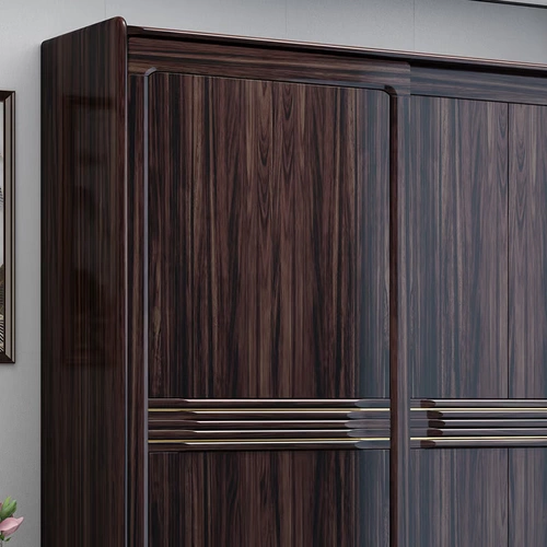 Новый китайский в стиле сплошной лесной шкаф, раздвижной двухдверный гардероб современный простой домашний шкаф для спальни, гардероб черного золота