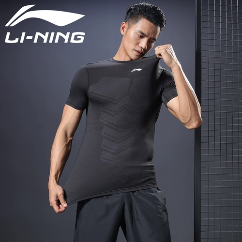 Li Ning, быстросохнущая баскетбольная спортивная футбольная базовая футболка для спортзала для тренировок, в обтяжку, короткий рукав, для бега