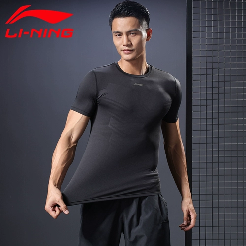 Li Ning, быстросохнущая баскетбольная спортивная футбольная базовая футболка для спортзала для тренировок, в обтяжку, короткий рукав, для бега