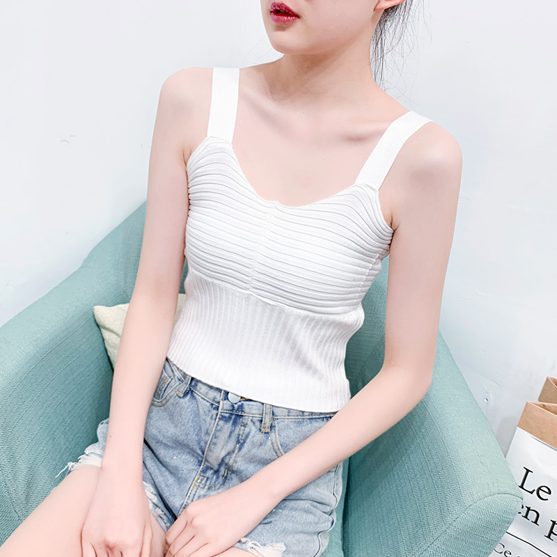 Beauty sọc kẹt sling vest nữ mùa hè bên ngoài mặc khéo léo gợi cảm của Hàn Quốc phiên bản đơn giản cơ thể vừa vặn eo thắt lưng ngắn đáy xuống