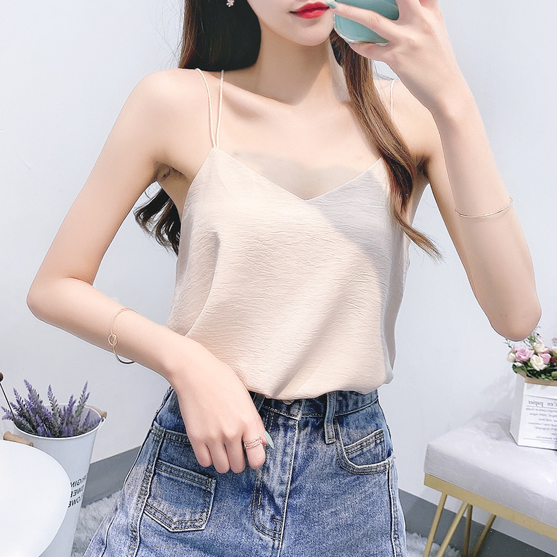 Simple khí sắc đẹp chéo sling vest bên ngoài nữ mặc 2020 mùa hè mới phong cách sexy bên loose-fitting đầu