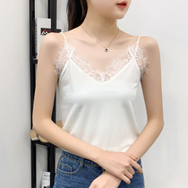 Lace velvet camisole women wear 2021 summer new slim sexy inside with solid color V-neck base shirt