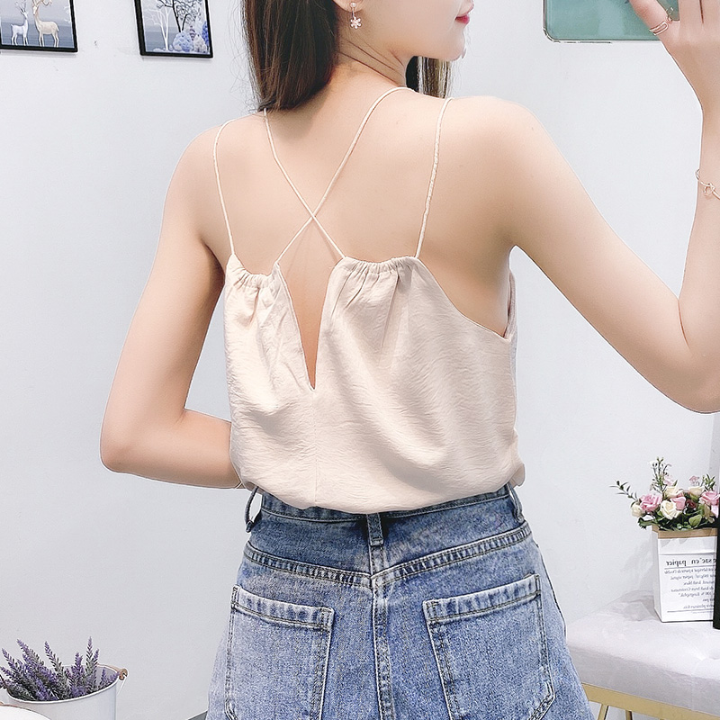 Simple khí sắc đẹp chéo sling vest bên ngoài nữ mặc 2020 mùa hè mới phong cách sexy bên loose-fitting đầu