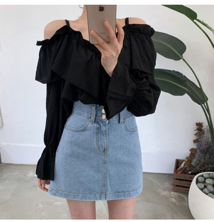 Váy denim nữ mùa hè eo cao 2019 mới hoang dã mỏng một túi đeo hông váy chống ánh sáng - Váy mẫu chân váy công sở