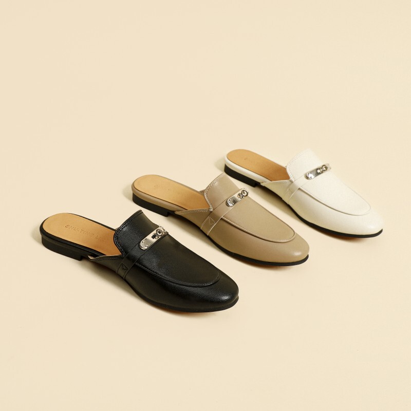 Shu-Ting Lin Loafers, Closed-Toe Half-Slippers for Women, Spring and Summer Mules, Versatile Outdoor Slip-On Flat Shoes