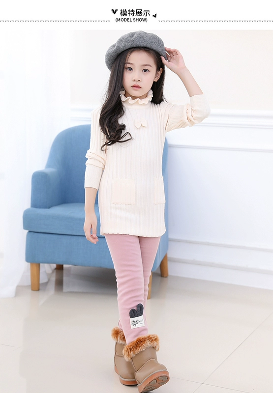 Quần áo trẻ em cô gái cộng với quần legging nhung dày Mùa đông quần ấm cho trẻ em mặc quần cotton trẻ em quần nỉ bé gái