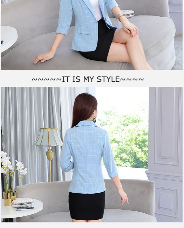 Mùa hè mỏng kích thước lớn phù hợp với phụ nữ kẻ sọc phù hợp với bộ đồ mỏng bảy điểm tay áo thời trang Hàn Quốc Slim chuyên nghiệp - Business Suit áo khoác kaki nữ