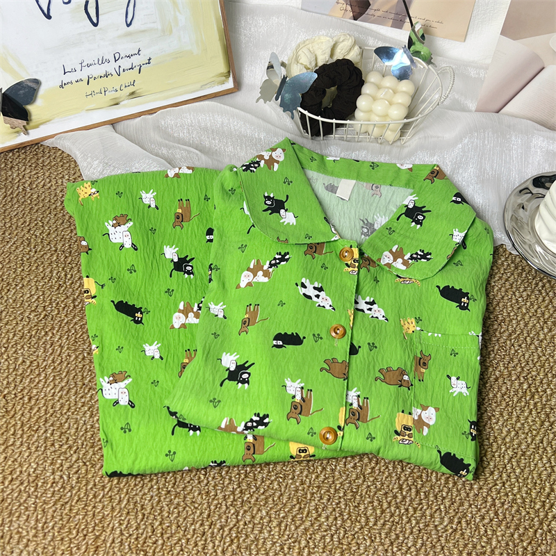 Cloud Cotton Cow Farm Korean Style Loose Pajamas for Women Spring and Autumn Cartoon Cute Student Dormitory Homewear Set