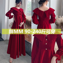 Large size toast serving fat mm thin new winter usually can wear banquet temperament 200 Jin belly dress dress women