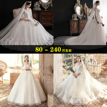 Fat plus size 200 pounds fat bride fat mm cover arms cover belly V-neck one-line shoulder lace thin wedding dress