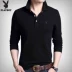 Playboy Dài Tay Áo T-Shirt Nam New Ve Áo Màu Rắn Mỏng Tops Trung Niên Nam Cotton Loose T-Shirt áo polo nam Áo phông dài