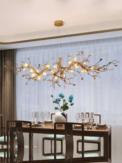 Wabi-Sabi Style New Chinoiserie Ceramic Chandelier Zen Retro Art Living Room Lamp Restaurant Tea Room Chandelier Chinoiserie Lamps