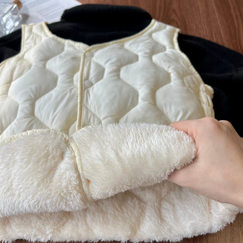 Down Cotton Vest for Women, Autumn and Winter, Fleece-Lined and Thickened, Suitable for Wearing with Coats, Sandwich Style, Warm down Cotton Vest