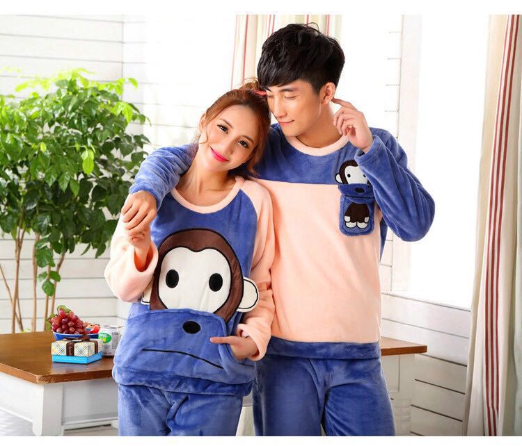 Winter Flannel Cặp đôi đồ ngủ dài tay Kích thước lớn Mùa đông San hô lông cừu mặc nhà dễ thương Đàn ông và phụ nữ đồ lót nam đẹp