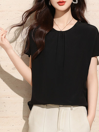 2025 Sommer neuer Stil Maulbeerseidenoberteile Damen Kurzarm-Seidenhemden modische und vielseitige Schlankheits- und Temperament-bedruckte Hemden