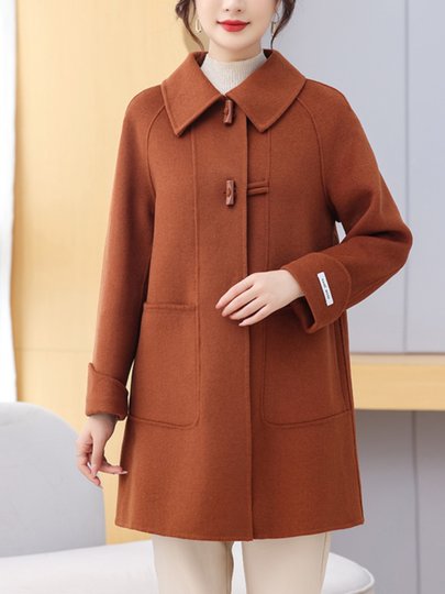 秋冬新款双面呢羊绒大衣高端气质显瘦中长款牛角扣羊毛呢外套女