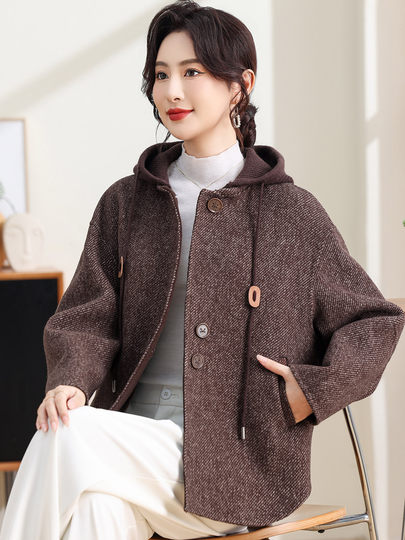 双面呢大衣女2025新款秋冬季休闲时尚宽松短款百搭毛呢外套小个子