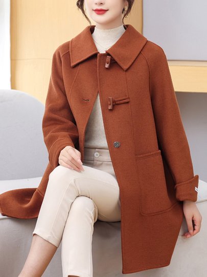 秋冬新款双面呢羊绒大衣高端气质显瘦中长款牛角扣羊毛呢外套女