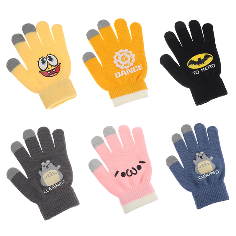Children Gloves Autumn Winter Warm Men And Women's Five Fingers Plus Suede Cute Cartoon Riding Elementary School Junior High School Students 7-15