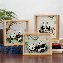 Chengdus characteristic Sichuan embroidery souvenirs double-sided embroidered giant panda photo frame ornaments gifts for foreigners abroad double-sided embroidery