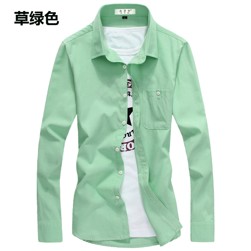 Grass GreenLong sleeve shirt male spring new pattern Casual and versatile Self cultivation Korean version trend handsome Inch shirt man oxford shirt