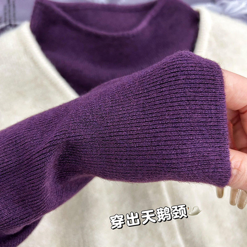 Soft and Fluffy Grape Purple Half-Turtleneck Knitted Base Sweater for Women, Perfect for Autumn and Winter Layering, Extremely Stylish Top Soft and Fluffy Grape Purple Half-Turtleneck Knitted Base Sweater for Women, Perfect for Autumn and Winter Layering, Extremely Stylish Top