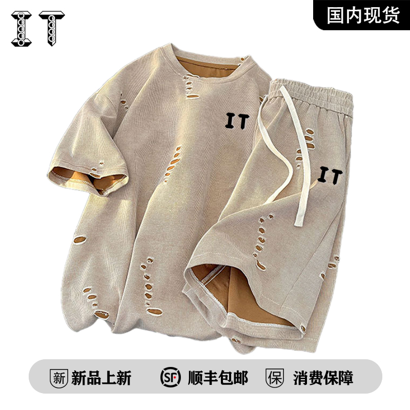 [Brand Clearance Sale] It Trendy Brand Couple Short Sleeve T-Shirt Men's Summer Sports Casual Shorts Two-Piece Set
