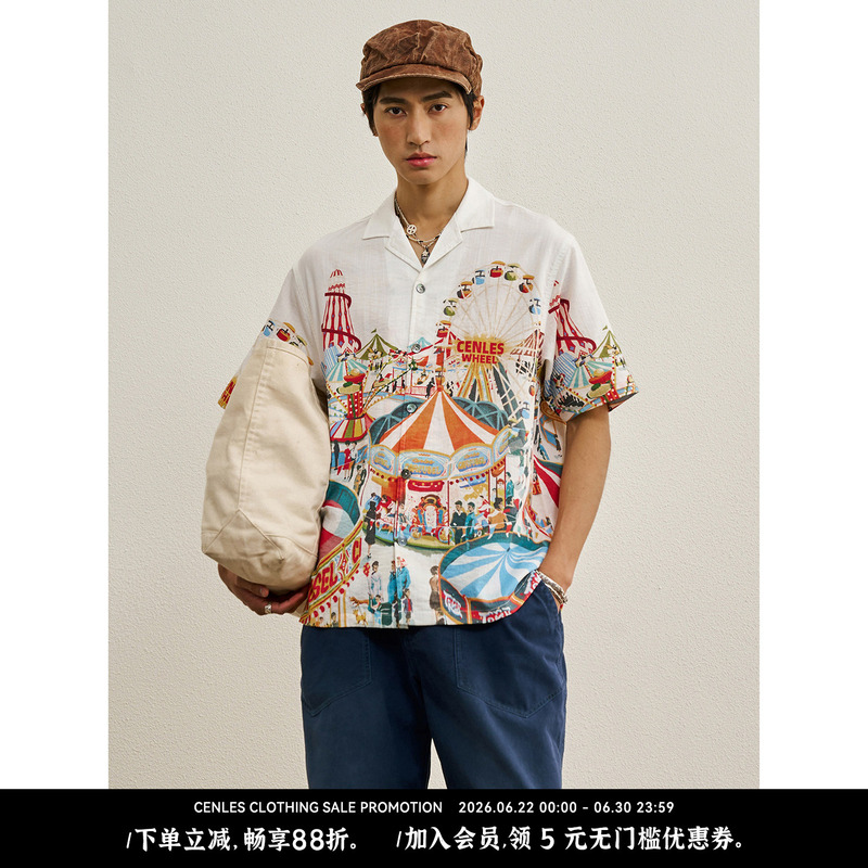Cenles Ss26 "Colorful Amusement Park" Pattern Hawaiian Shirt Cool Beach Casual Vacation Shirt Cenles Ss26 "Colorful Amusement Park" Pattern Hawaiian Shirt Cool Beach Casual Vacation Shirt