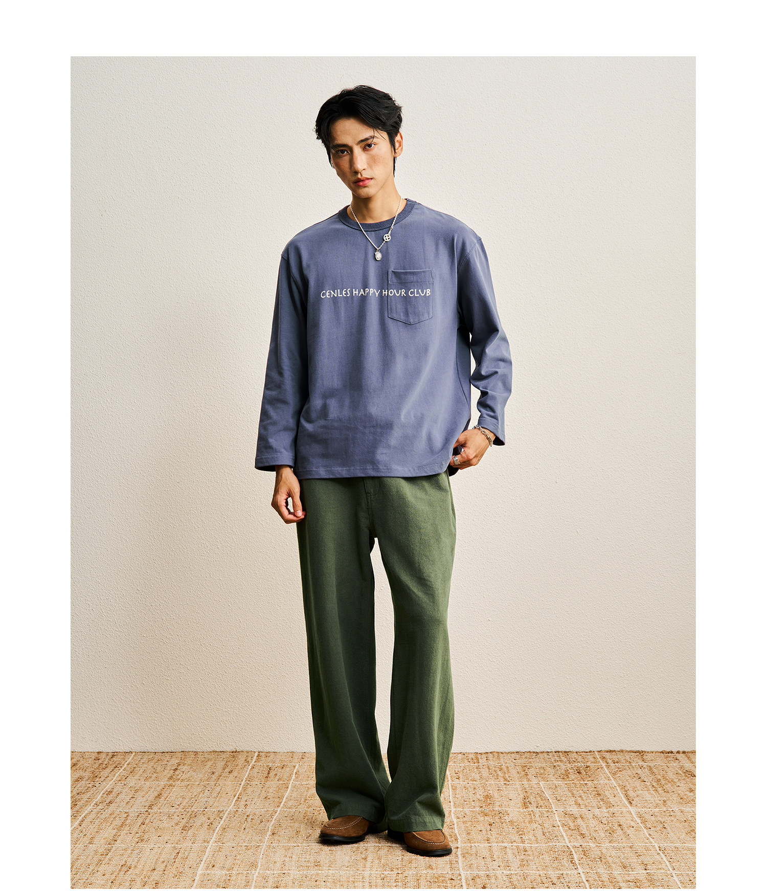 CENLES Cotton-Linen Loose Straight-Leg Trousers