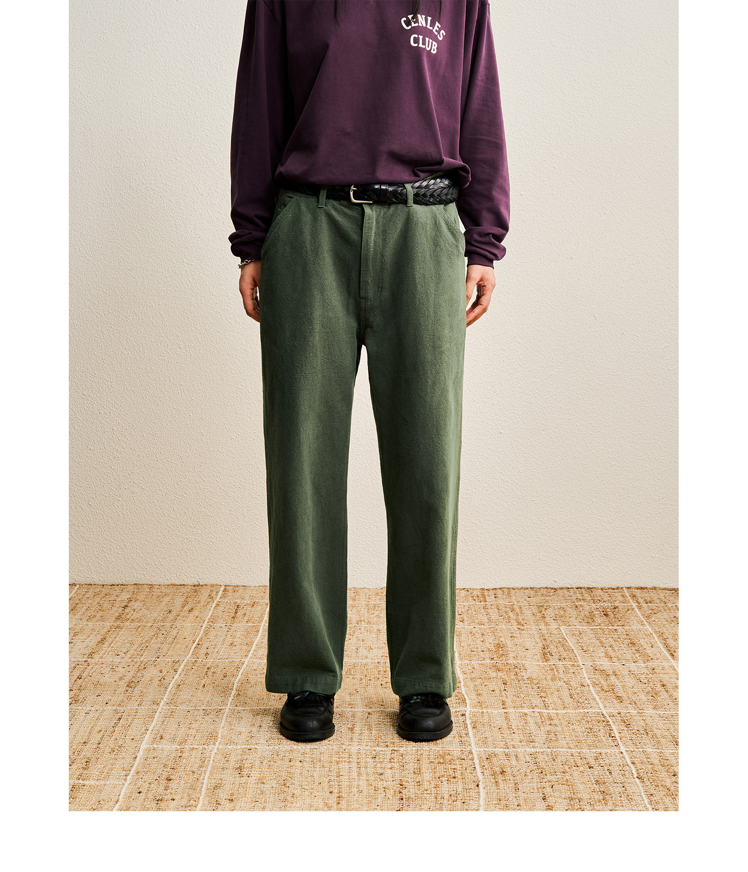 CENLES Cotton-Linen Loose Straight-Leg Trousers